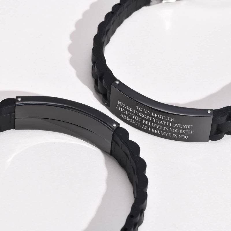 MEALGUET to My Brother Gift Bracelet Men Inspirational Message Engraved Silicone Wristband for Men Never Forget That I Love You Engraved - Image 3